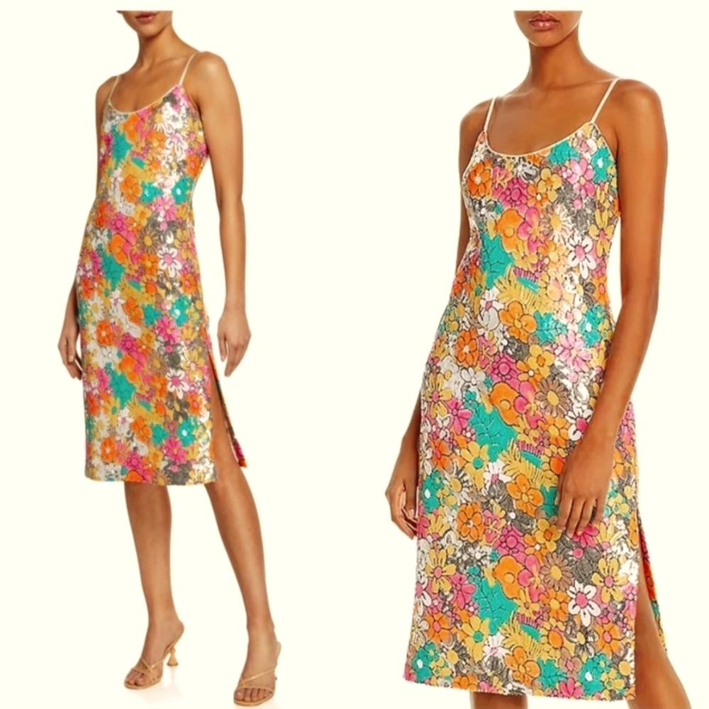 Milly Annie Floral Sequin Midi Sheath Dress -8